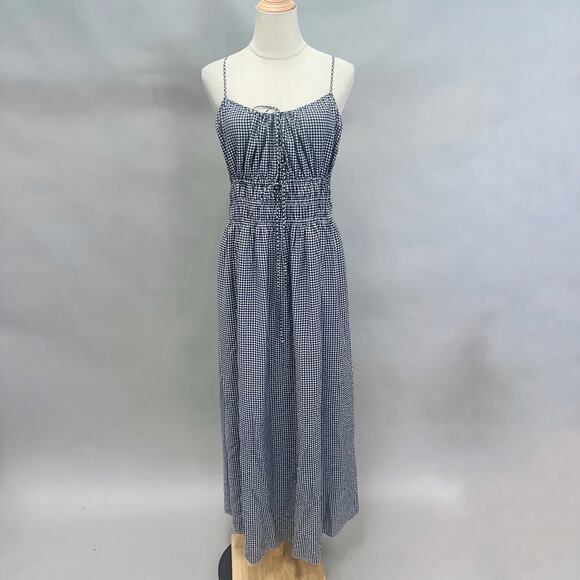 Abercrombie & Fitch Smocked Tie-Front Maxi Dress black/white gingham size Large - Picture 2 of 16